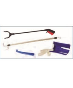 Hip Kit: 26" reacher, 18" platic shoe horn, dressing stick, flex sock aid